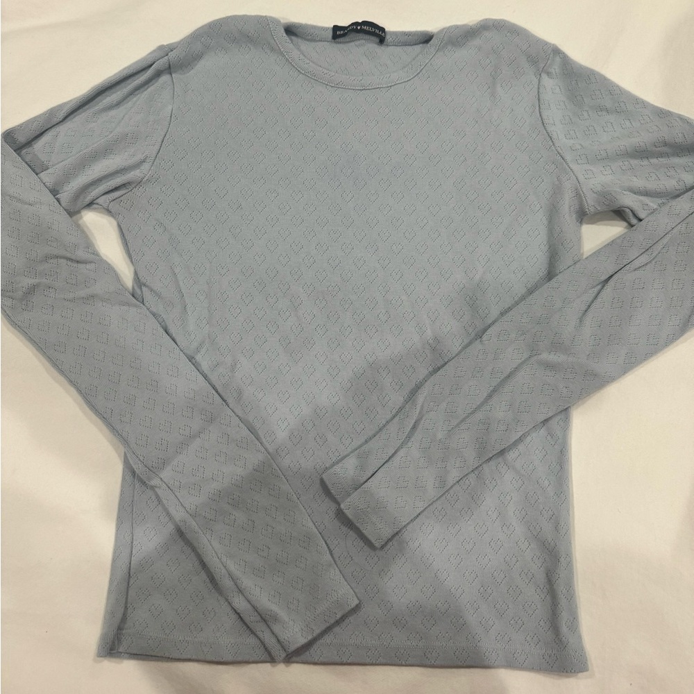 Light Blue Embroidered Heart Pattern Long Sleeve Shirts - Picture 1 of 3